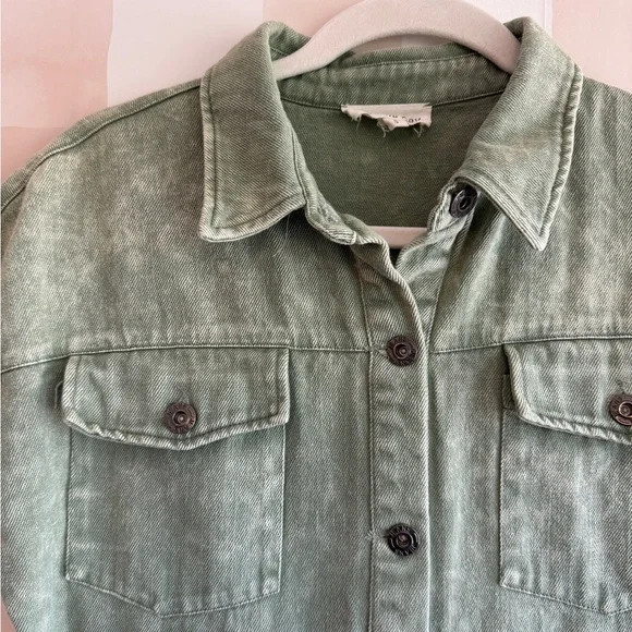 Vanilla Bay Washed Sage Button-Front Tiered Dress - Picture 5 of 7